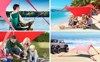 Strandzelt Sonnenschutz UV-Schutz 2 Stangen Camping Picknick Rot 200x210x200cm