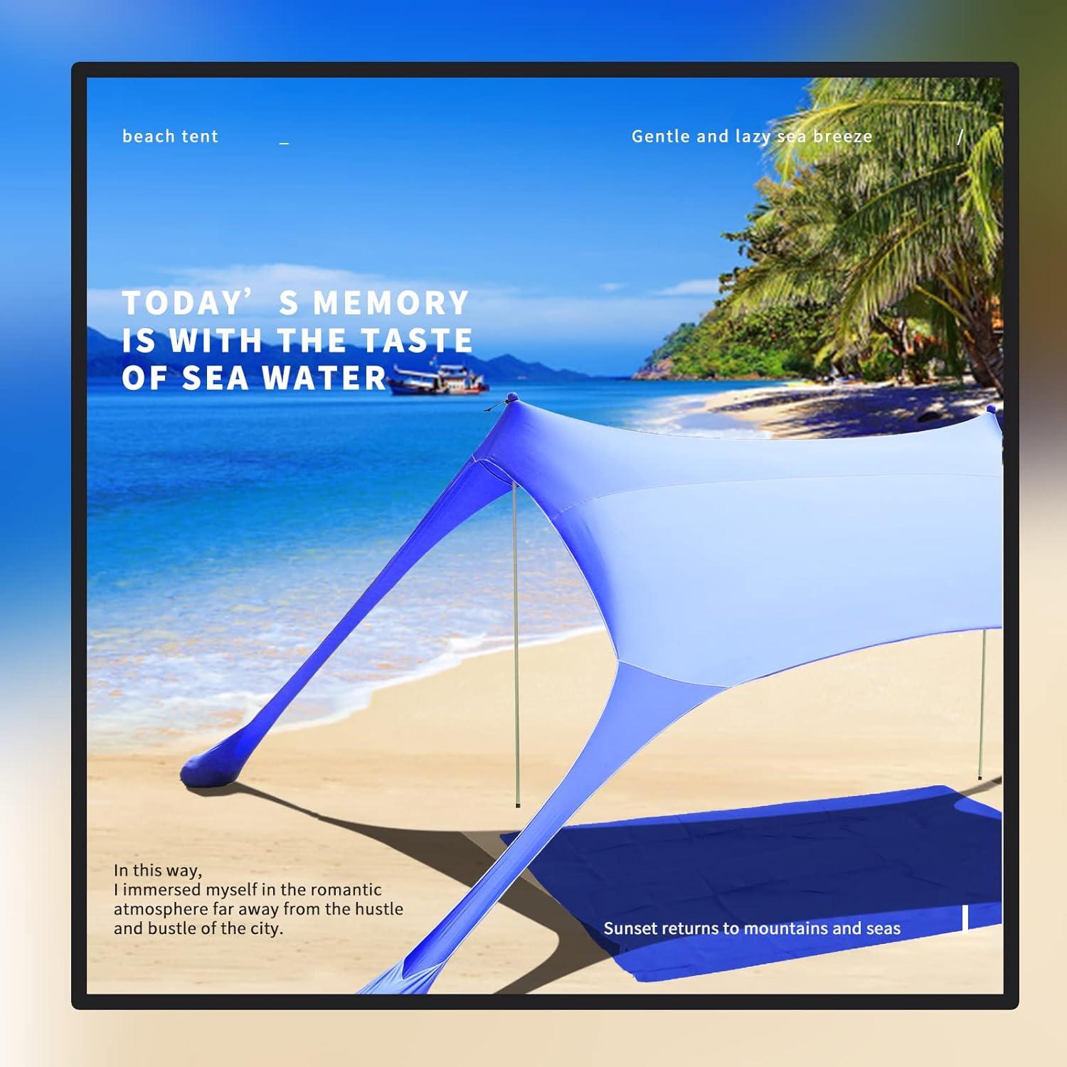 Strandzelt Pop-Up 2x2.1m LSF 50 Lycra Sonnenschutz Anti-Wind