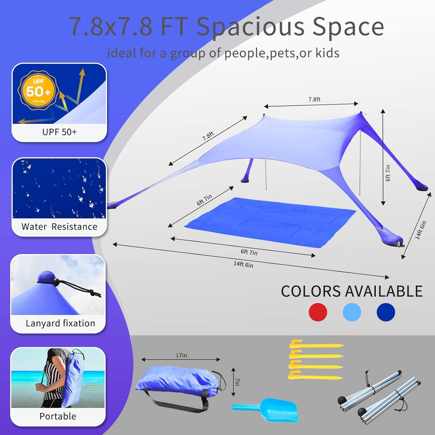 Strandzelt Pop-Up 2x2.1m LSF 50 Lycra Sonnenschutz Anti-Wind