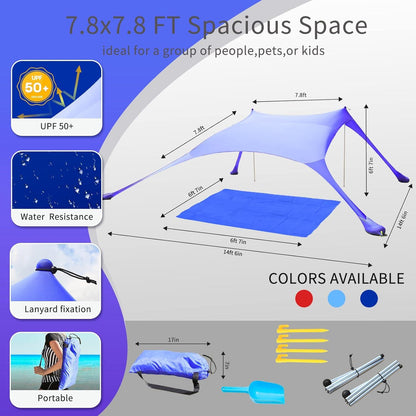 Strandzelt Pop-Up 2x2.1m LSF 50 Lycra Sonnenschutz Anti-Wind