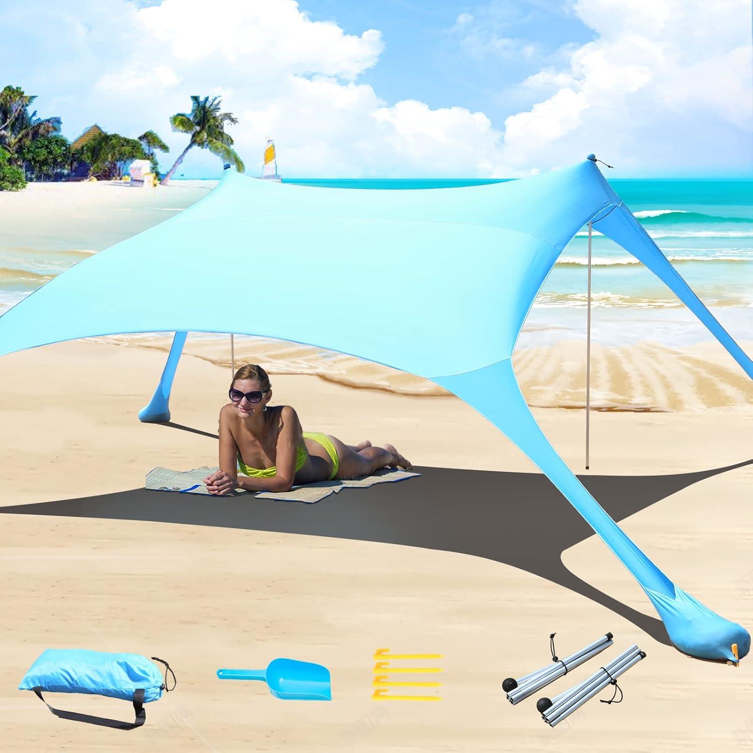 Strandzelt Pop-Up 2x2.1 m LSF 50 Lycra Sonnenschutz Blau