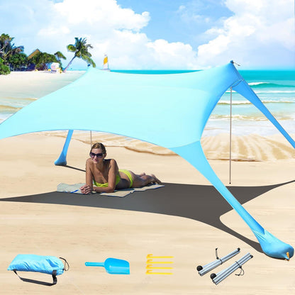 Strandzelt Pop-Up 2x2.1 m LSF 50 Lycra Sonnenschutz Blau