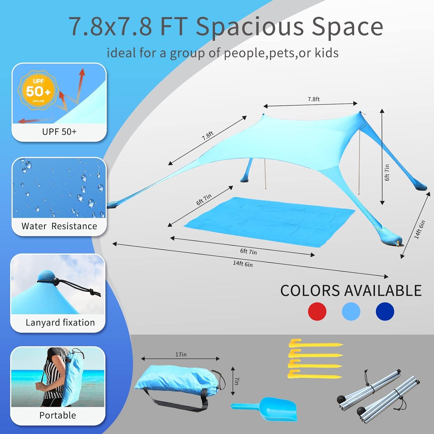 Strandzelt Pop-Up Lycra 2x2.1m Blau Sonnenschutz UPF 50