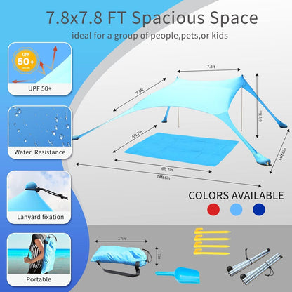 Strandzelt Pop-Up Lycra 2x2.1m Blau Sonnenschutz UPF 50