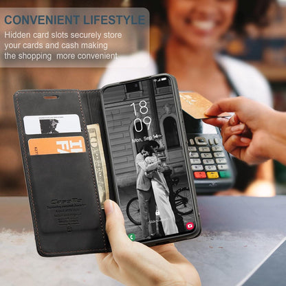 CaseMe Samsung Galaxy S21 5G Handyhülle Premium Leder Flip Case - Schwarz