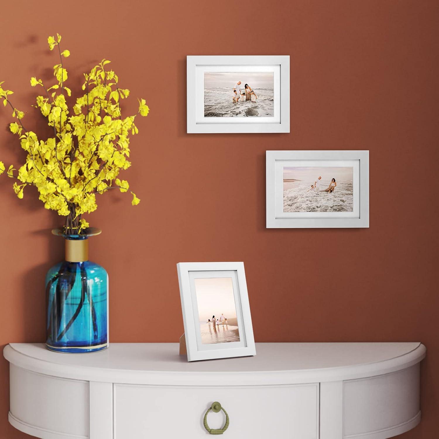 EXYGLO 4er Set Bilderrahmen 10x15 cm Weiß - Wand- oder Tischaufsteller