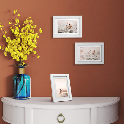 EXYGLO 4er Set Bilderrahmen 10x15 cm Weiß - Wand- oder Tischaufsteller