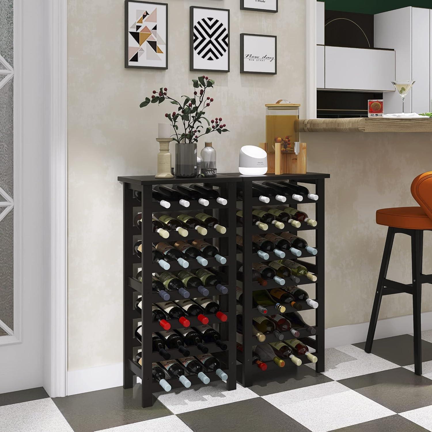 Weinregal Bambus 28 Flaschen 7 Etagen freistehend Küche Speisekammer Keller Bar Schwarz