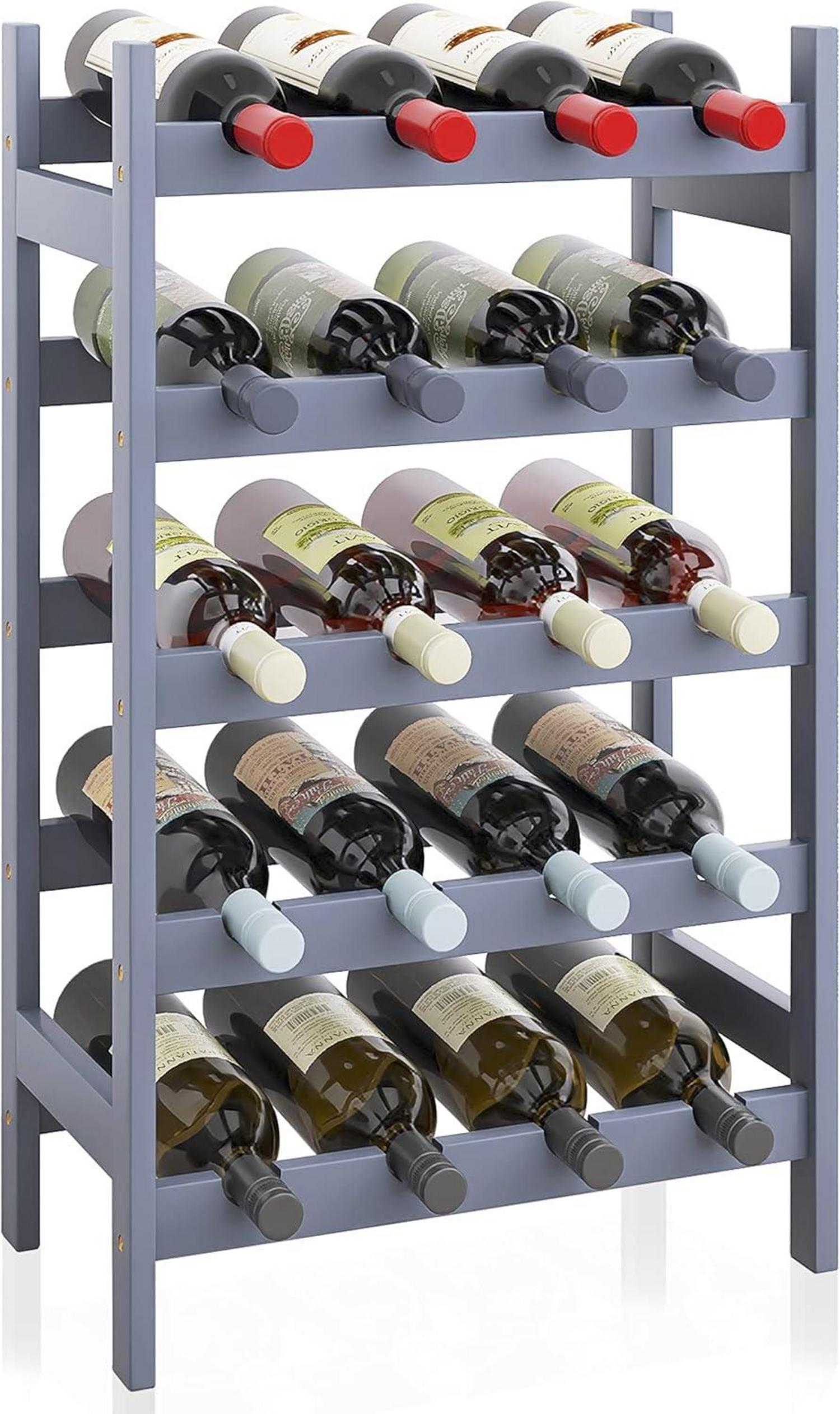 Weinregal Bambus 20 Flaschen 5-stöckig freistehend Grau