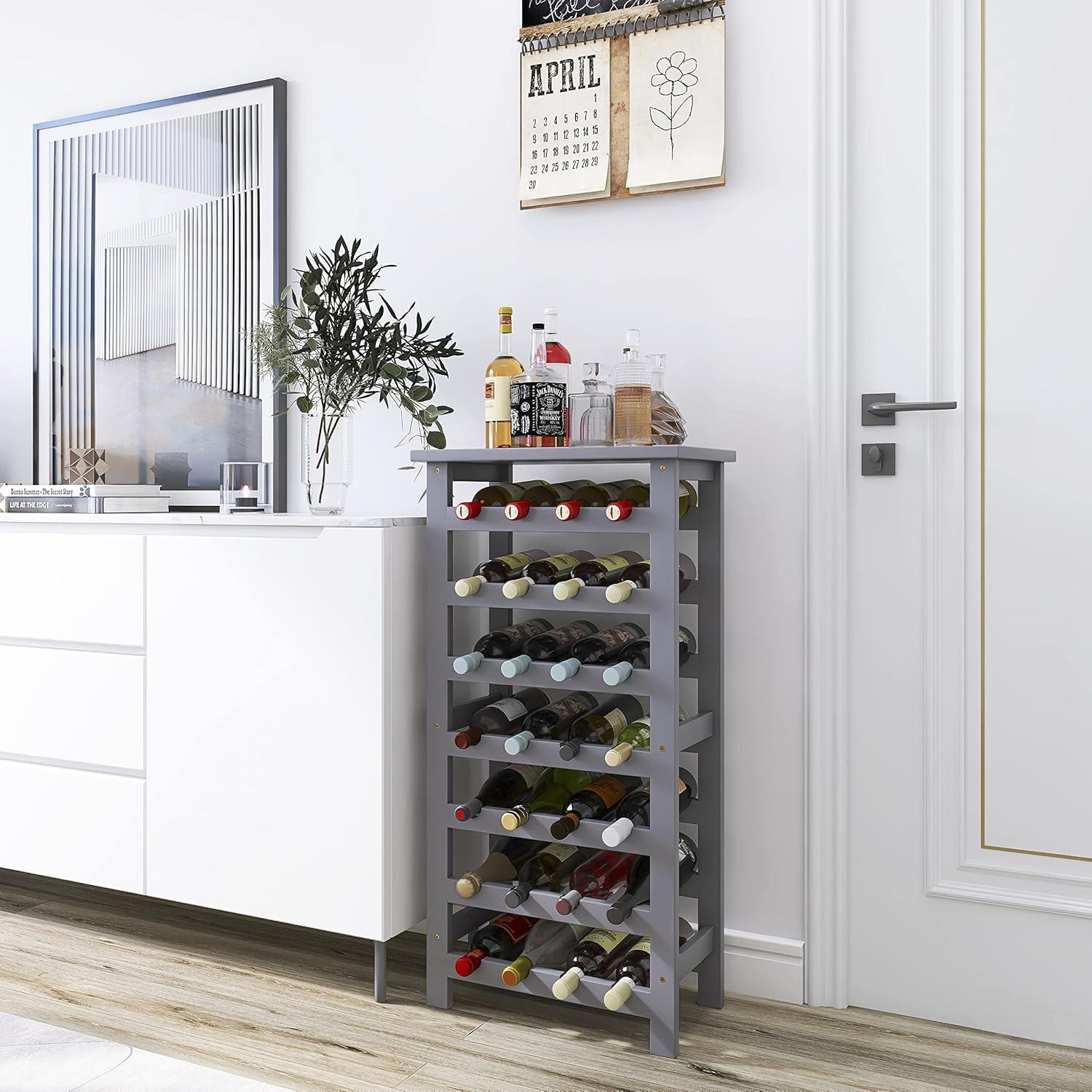 Weinregal Bambus freistehend 28 Flaschen 7 Etagen Küche Bar