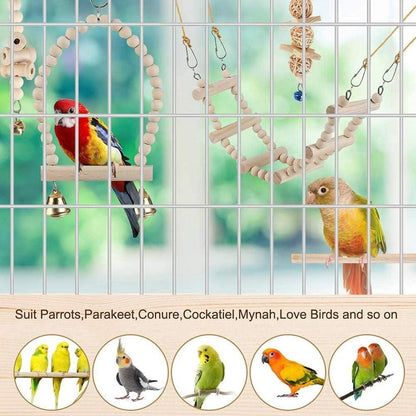 Vogelspielzeug Set für Wellensittiche, Sittiche, Nymphensittiche mit Kletterleiter, Schaukel, Kauspielzeug