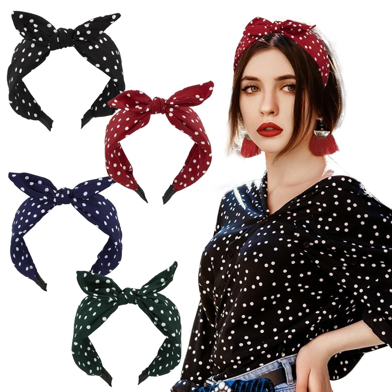 Vintage Haarreifen mit Punkten und Schleife 4er Set