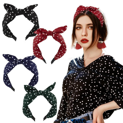 Vintage Haarreifen mit Punkten und Schleife 4er Set