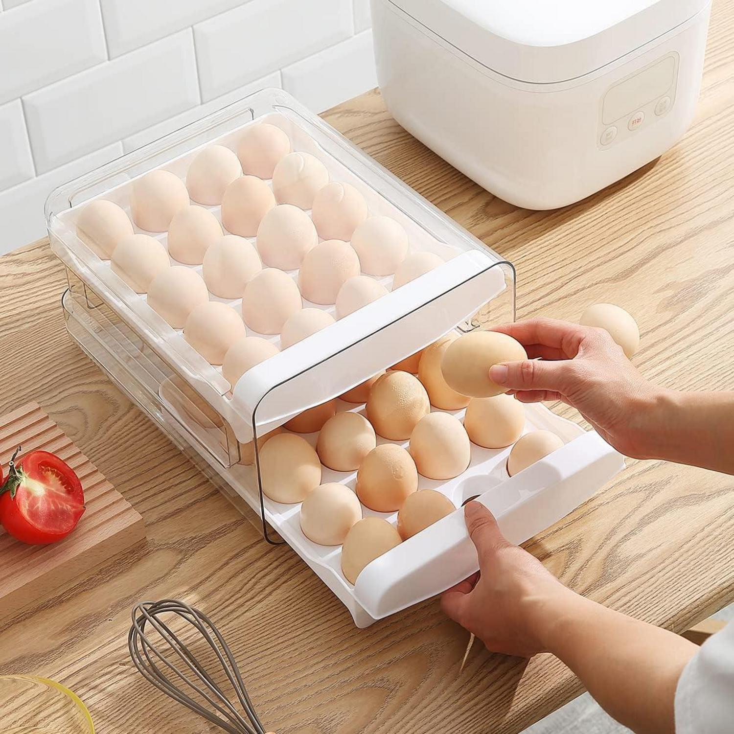Eierbehälter 40 Gitter 2 Schichten Eierhalter Aufbewahrungsbox Frische Eier Kühlschrank Eierablage Transparent