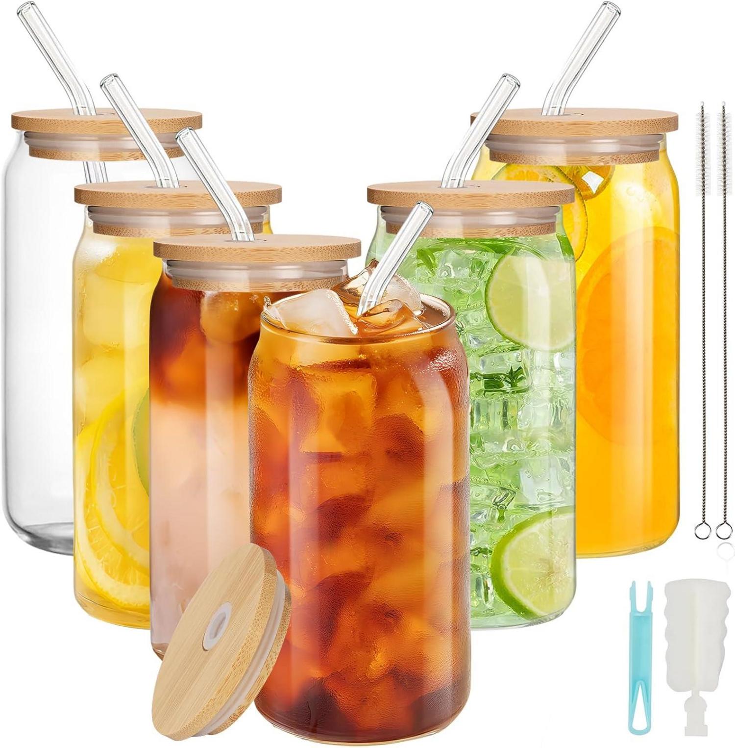 Cocktail Gläser Set mit Deckel und Strohhalm 6er-Pack