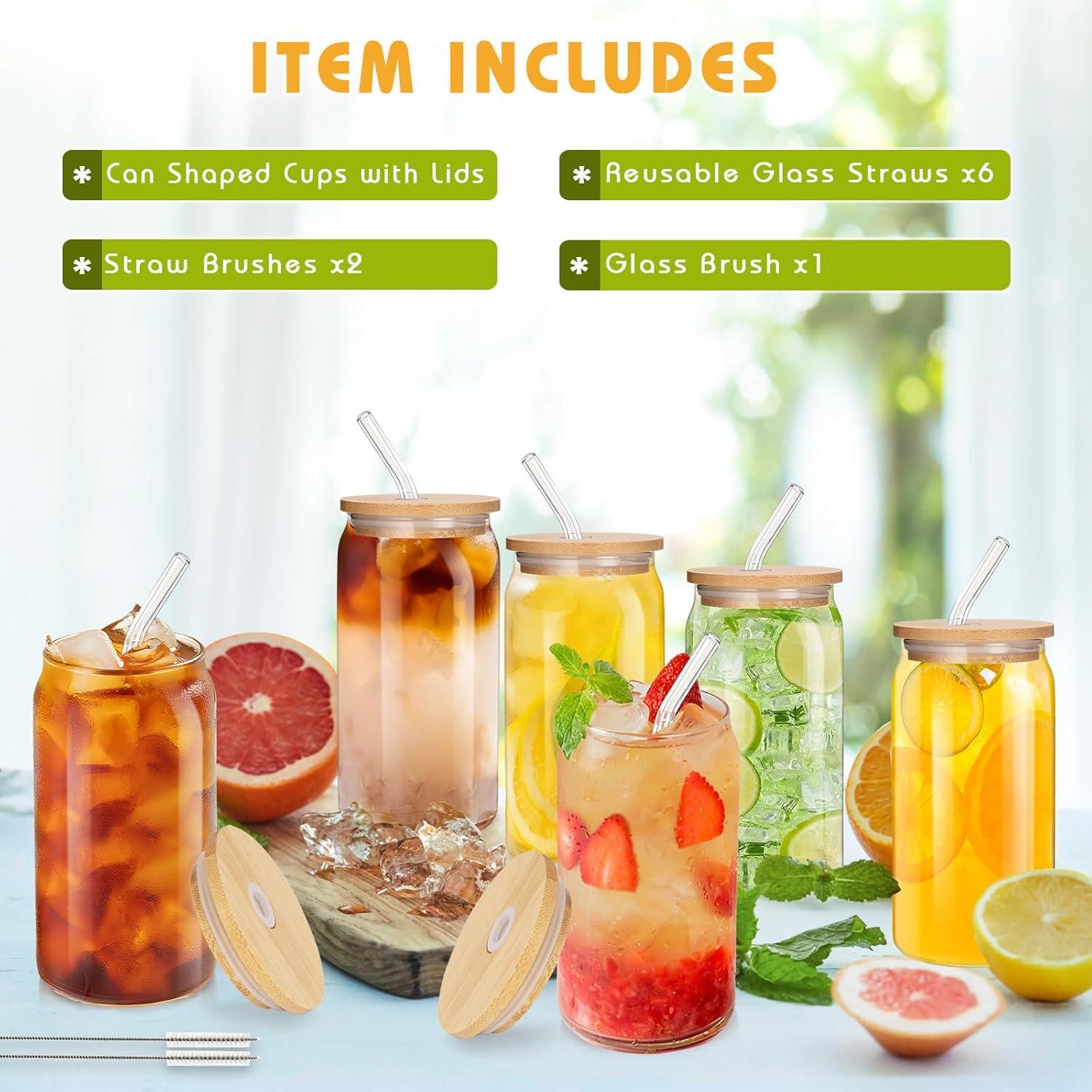 ZgoEC 16oz Cocktail Gläser Set mit Deckel und Strohhalm 6er