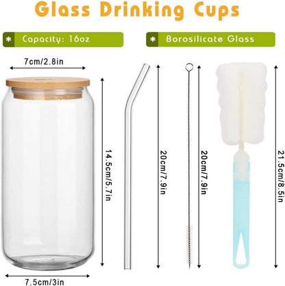 Cocktailgläser Set 16oz Trinkgläser Dosenform mit Deckel Strohhalm 6er Pack