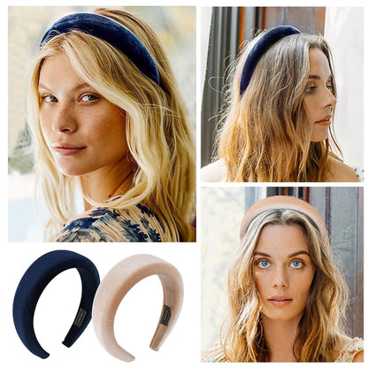 4Stk. Haarband Damen breit Samt Stirnband in Schwarz Blau Rot Apricot