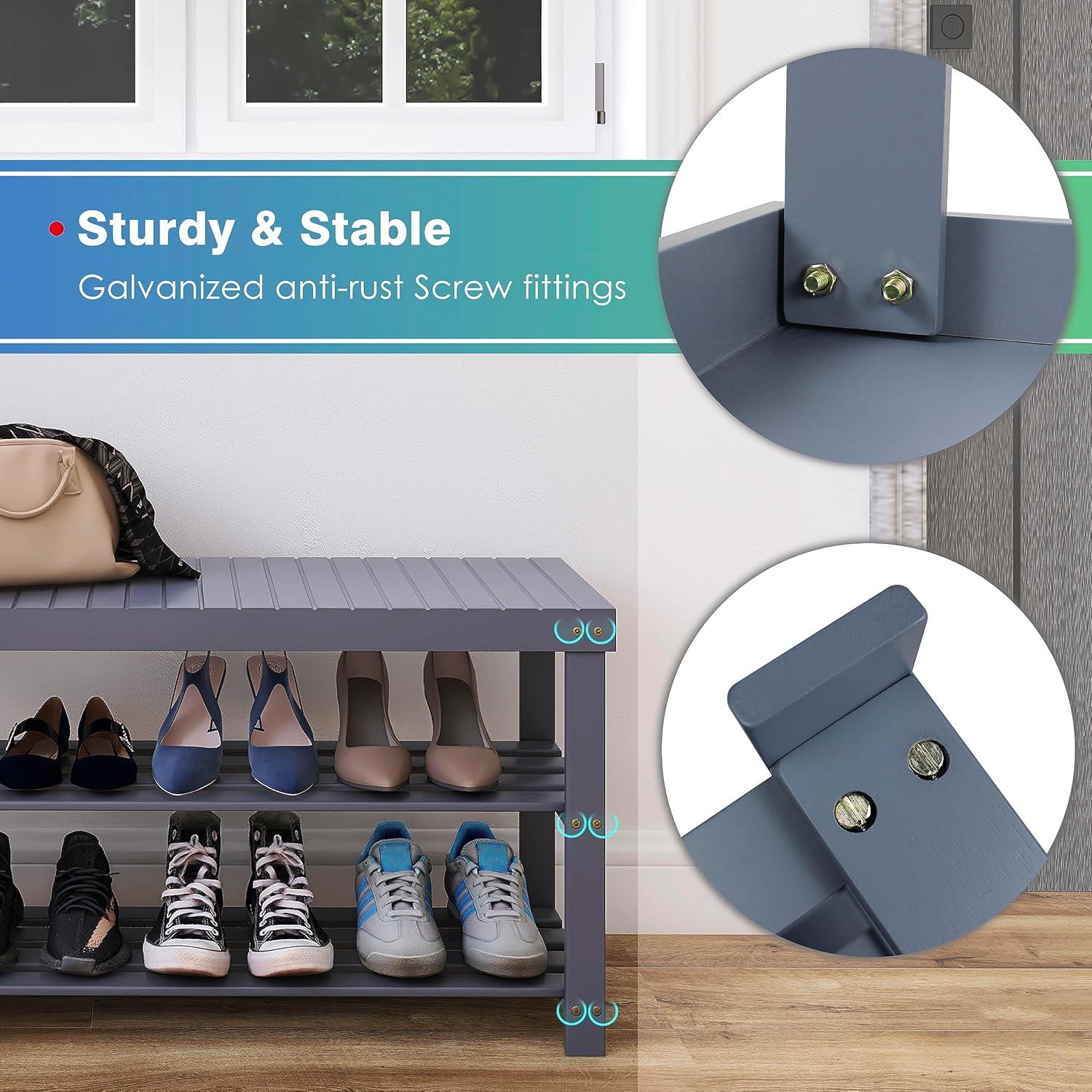 Schuhbank Schuhregal Bambus Schuhschrank Sitzbank Standregal 3 Ablagen