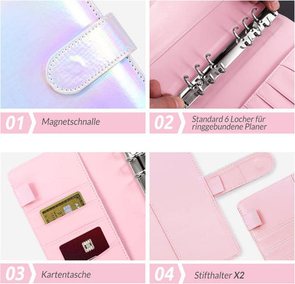 KONVINIT A6 Budget Binder Budget Planner 12 Budgetbogen 6 Löcher Ringbuchordner Silver
