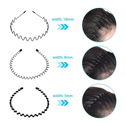 3er Set Schwarz Metall Stirnband Haarreifen Damen & Herren