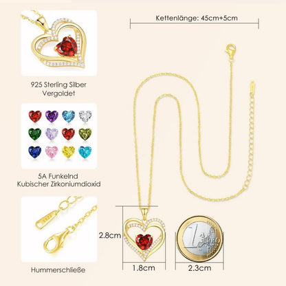 Damen Halskette Herz mit Geburtsstein 925 Sterling Silber