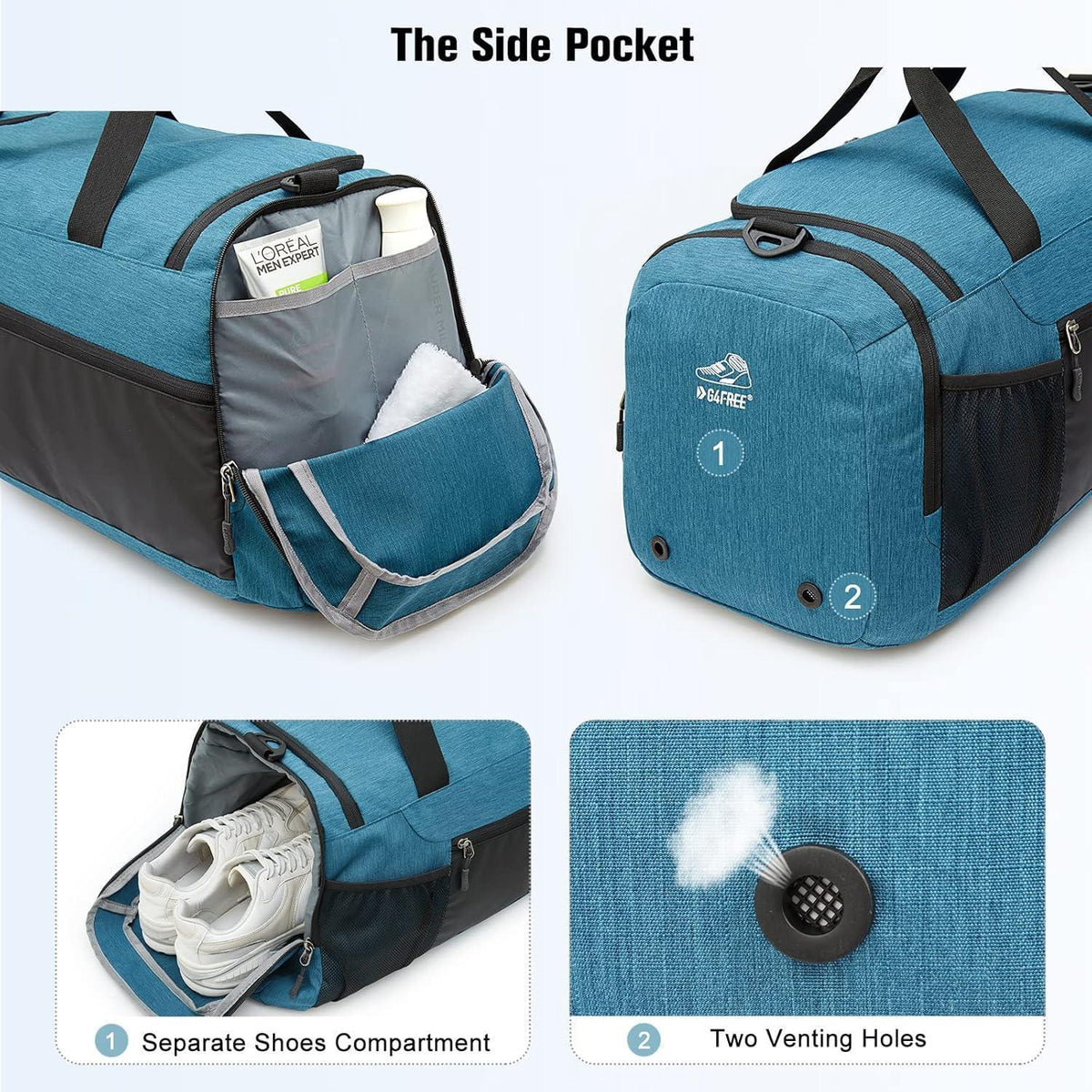 Reise-Sporttasche 45L mit Nassfach und Schuhfach, Blau