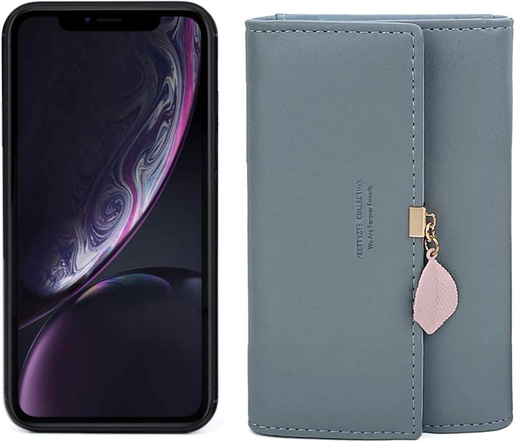 Elegante Damen Geldbörse mit vielen Fächern Graublau