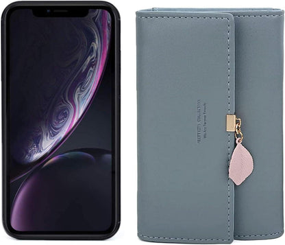 Elegante Damen Geldbörse mit vielen Fächern Graublau