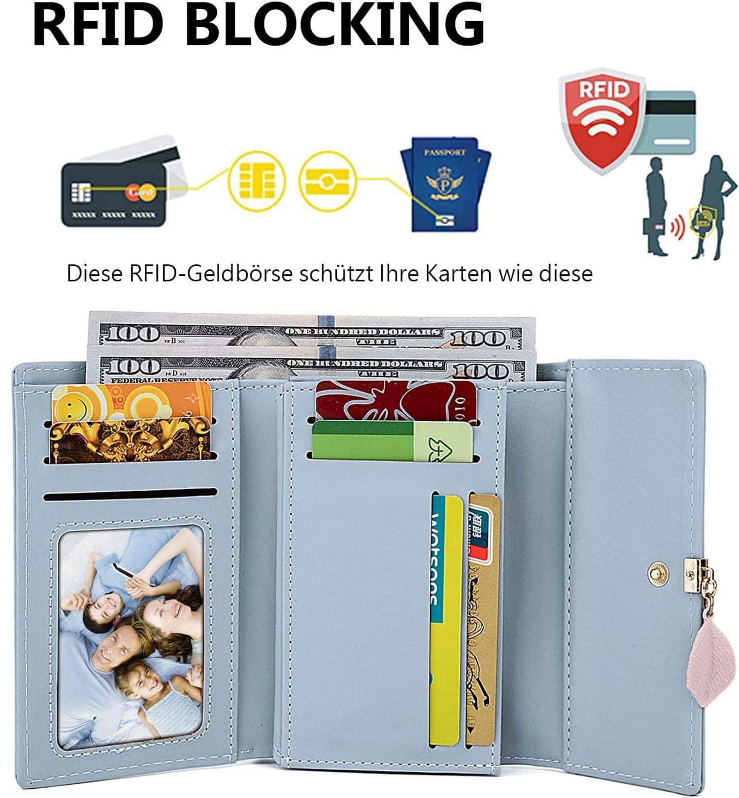 ANYWN Damen Geldbörse mit vielen Fächern Grau Blau