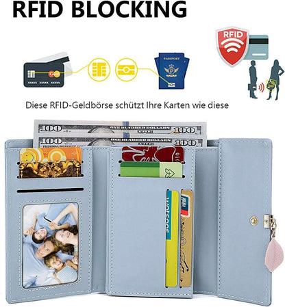 ANYWN Damen Geldbörse mit vielen Fächern Grau Blau