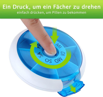 Opret Pillendose 7 Tage klein Blau Rund für Unterwegs