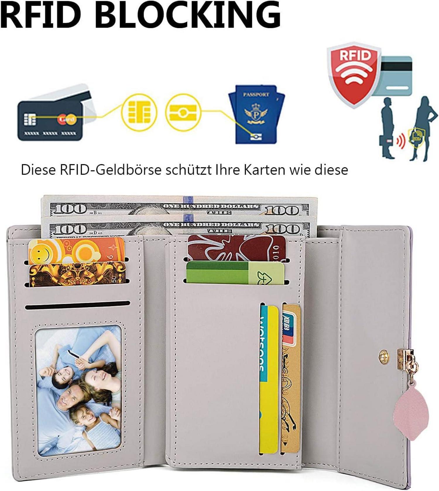 Damen Geldbörse Portemonnaie Schwarz Leder Fächer Münzfach