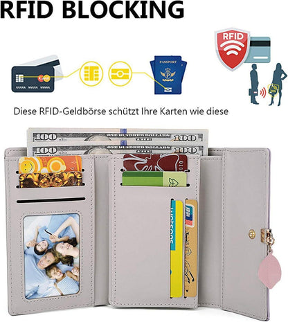 Damen Geldbörse Portemonnaie Schwarz Leder Fächer Münzfach