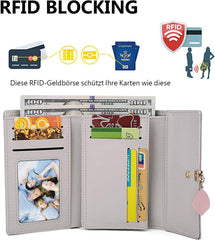 Damen Geldbörse Portemonnaie Schwarz Leder Fächer Münzfach