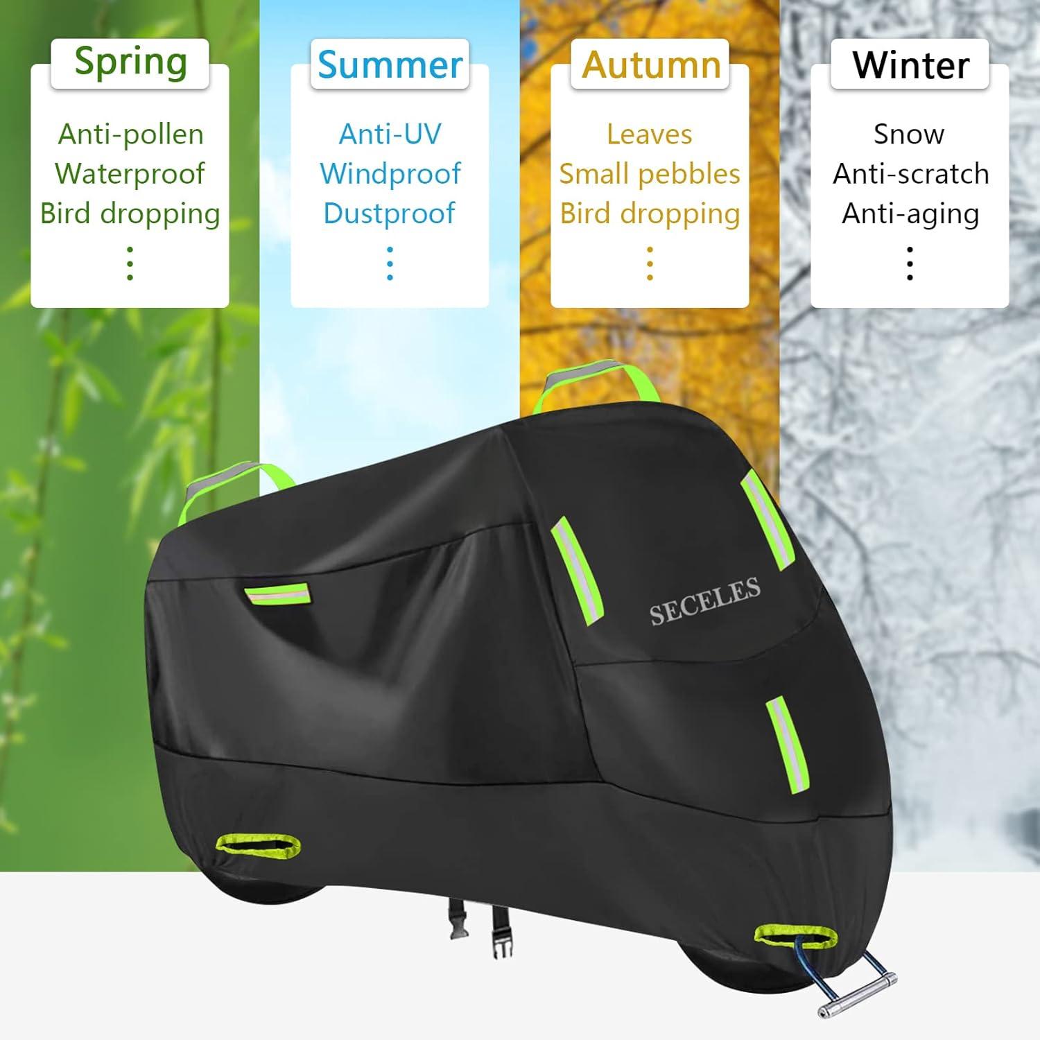 Motorrad Abdeckplane 300D Oxford Wasserdicht Winterfest 245x105x125cm Fluoreszierend Grün