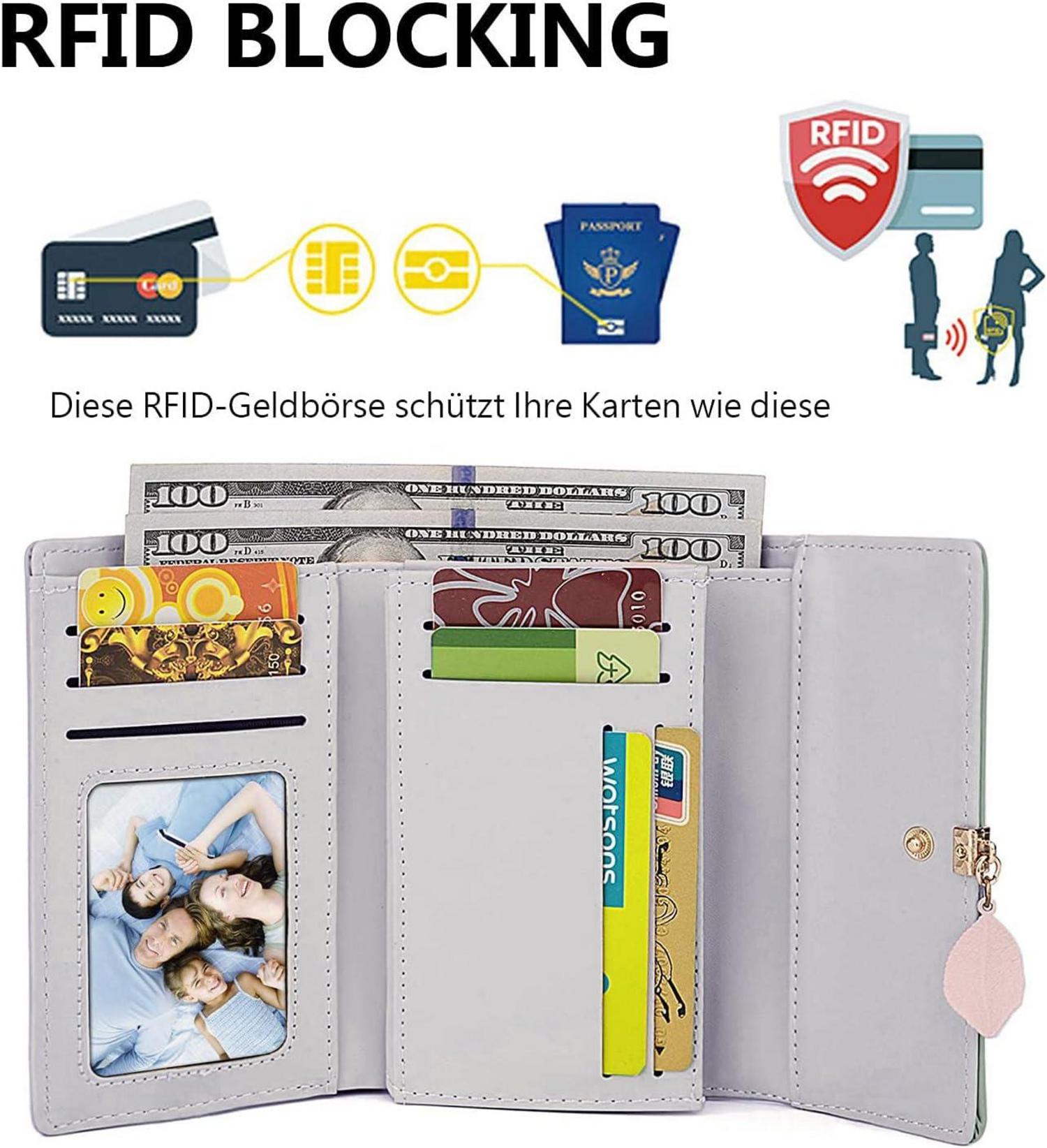 ANYWN Damen Geldbörse Leder 5 Kartenfächer Münztasche Reißverschluss Schwarz