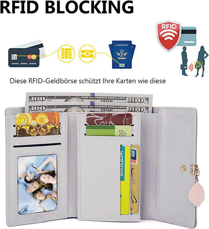ANYWN Damen Geldbörse Leder 5 Kartenfächer Münztasche Reißverschluss Schwarz