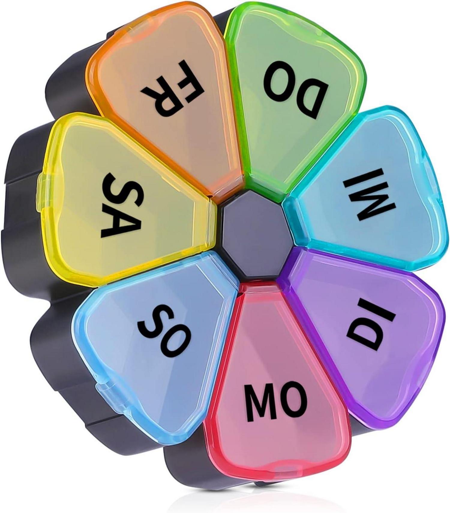 Pillendose 7 Tage mit Große Fächer für unterwegs & zu Hause