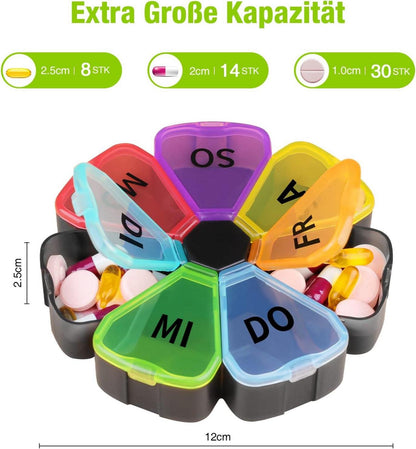 Opret Pillendose 7 Tage mit Große Fächer, Tablettenbox für