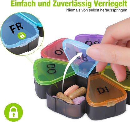 Pillendose 7 Tage mit Große Fächer für unterwegs & zu Hause