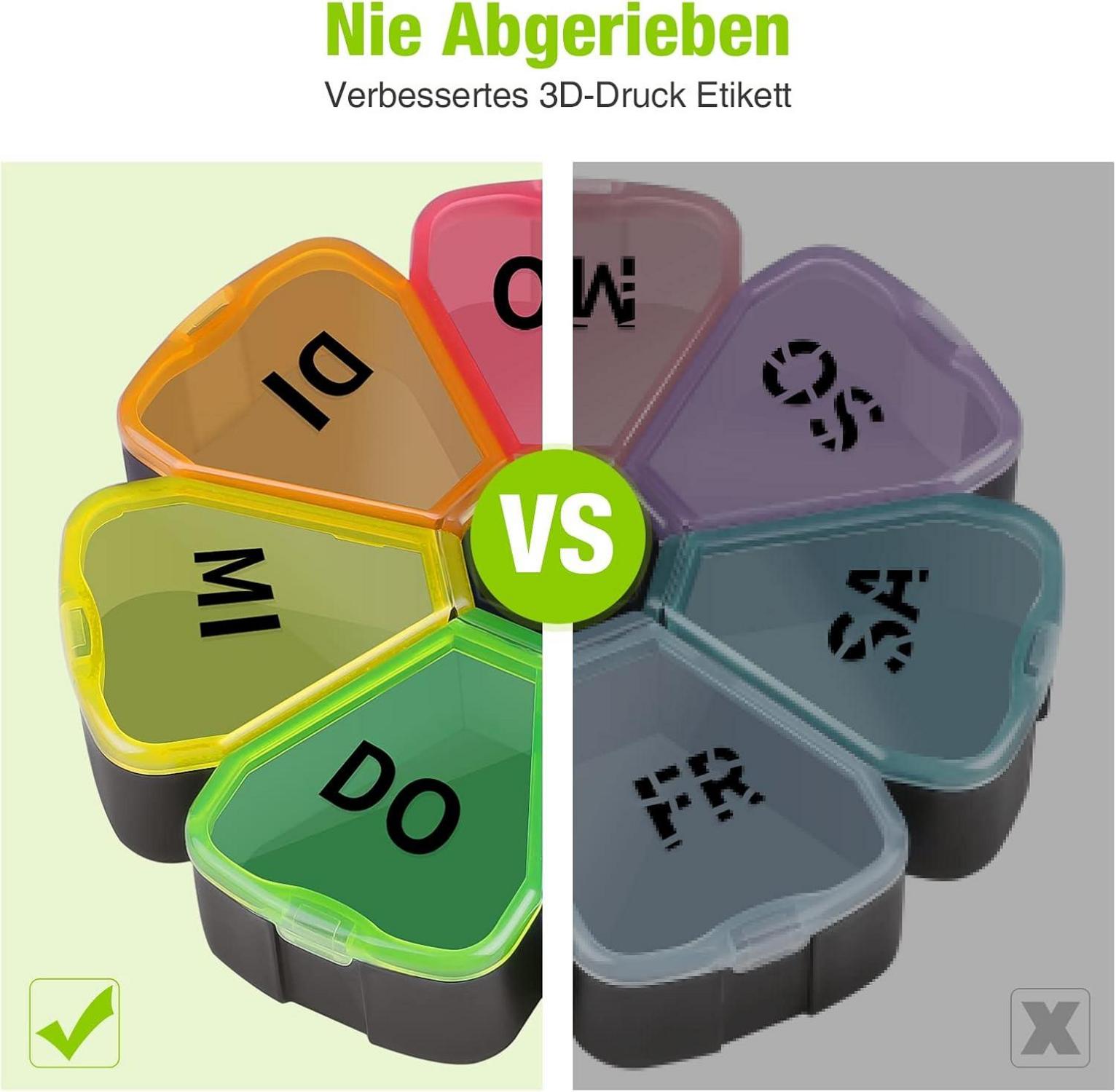 Opret Tablettenbox 7 Tage Tragbar BPA-frei mit Große Fächer