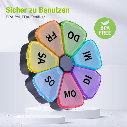 Tablettenbox 7 Tage Medikamentenbox Rund Große Fächer für Unterwegs