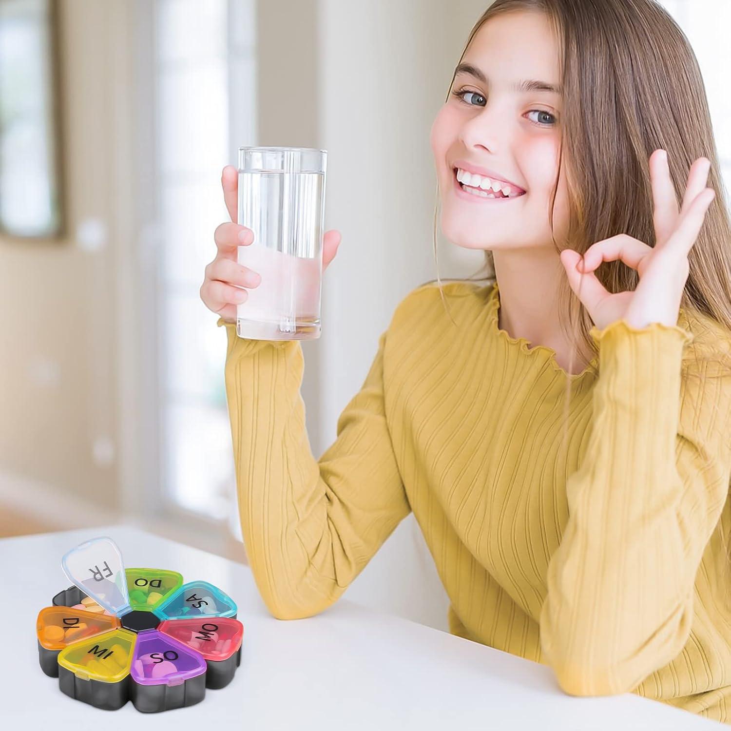 Tablettenbox 7 Tage Medikamentenbox Rund Große Fächer für Unterwegs