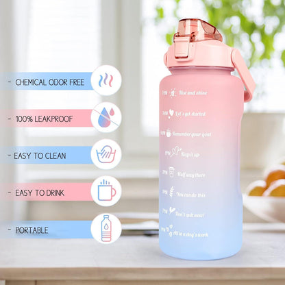 2L Trinkflasche BPA Free Auslaufsicher mit Zeitmarkierung und Strohhalm