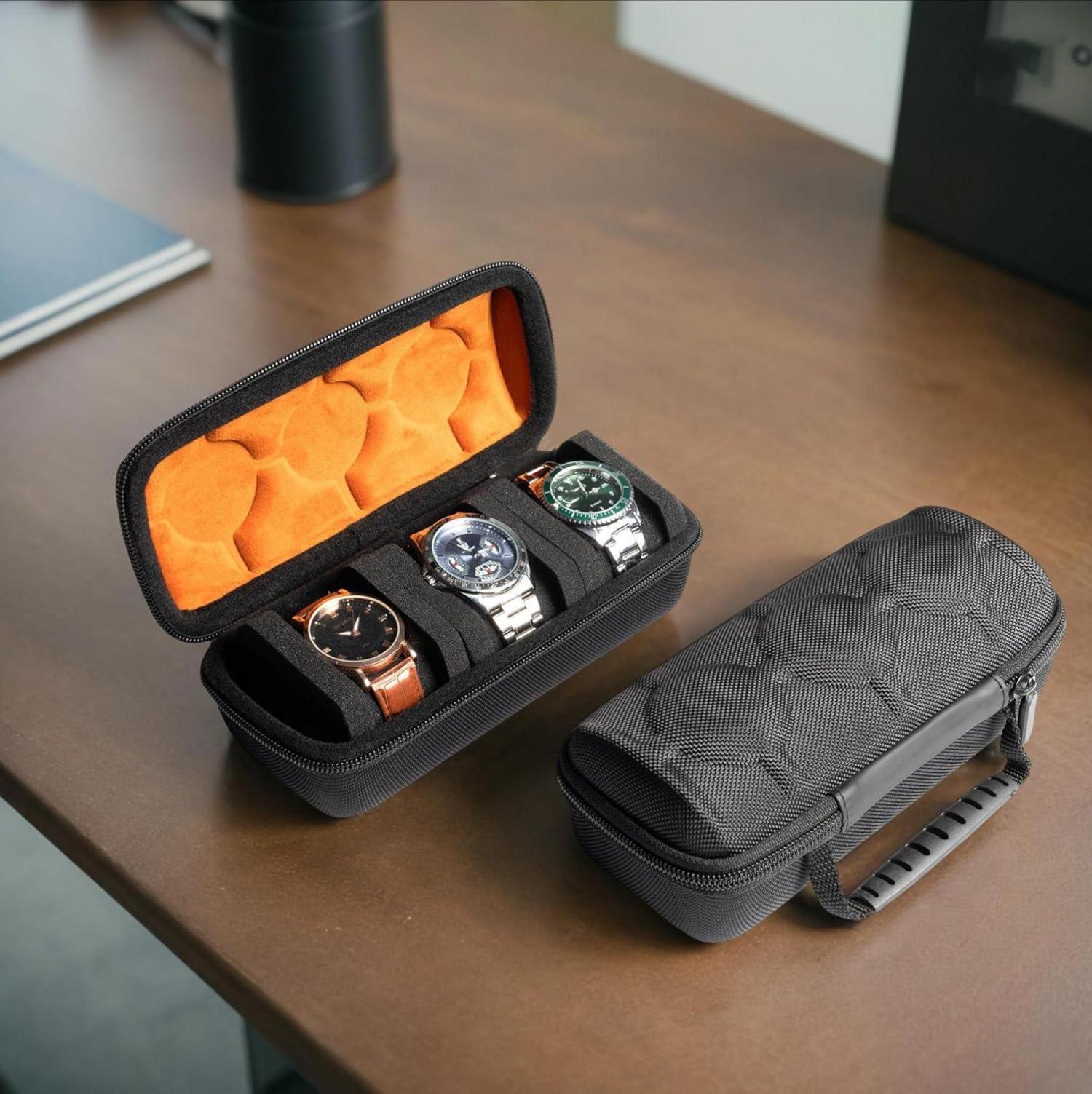 Uhrenetui Reise-Tasche mit Anti-Bewegungs-Kissen (schwarz, 3