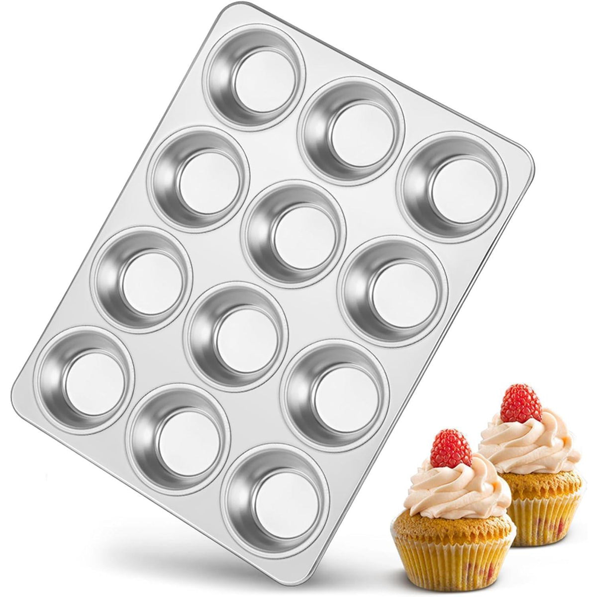 Edelstahl Muffinform 12-Loch für Muffins, Cupcakes & Kuchen