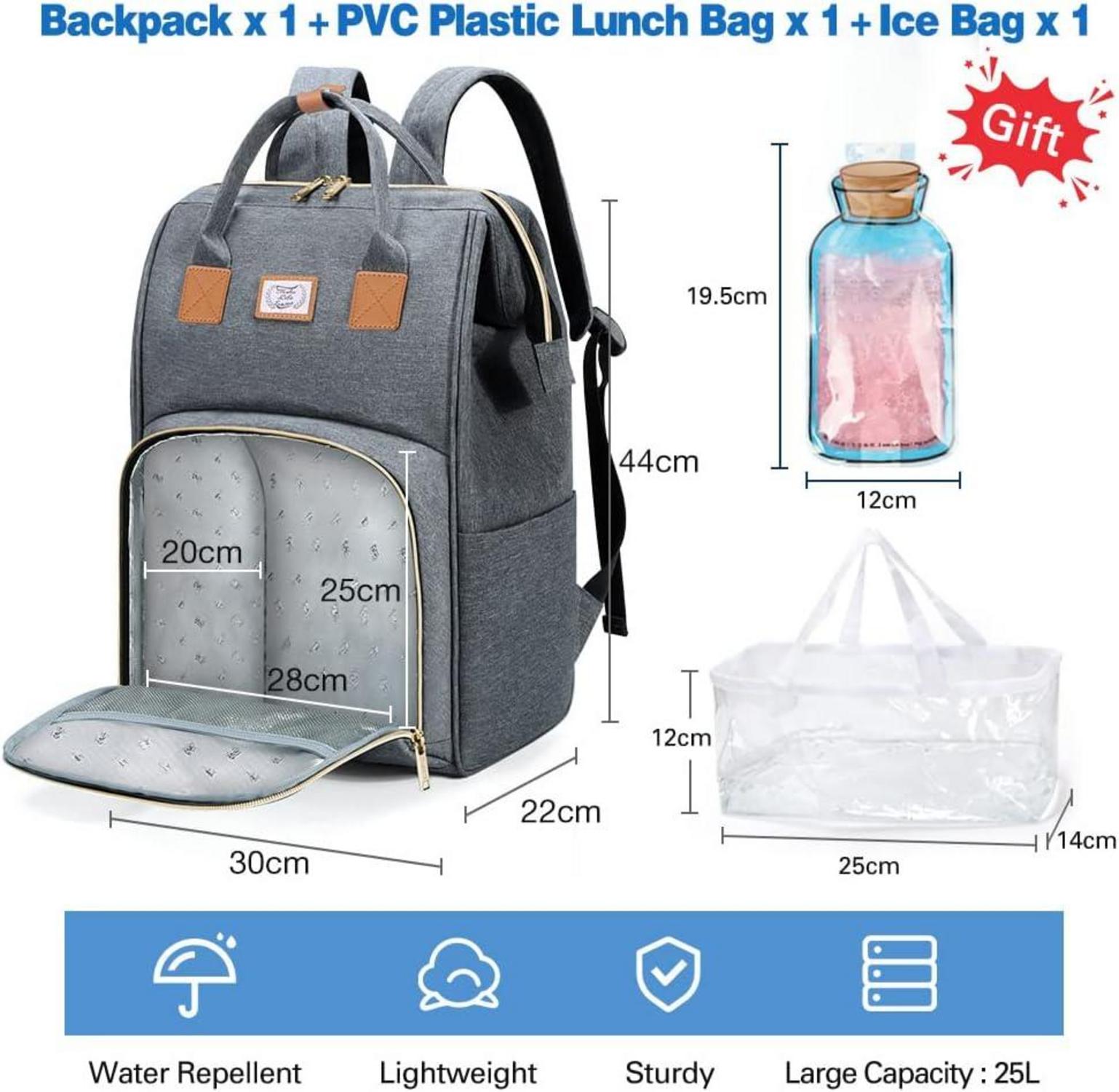 Leichter Laptop Rucksack mit Isolierfach und Kühlakku 24L Grau