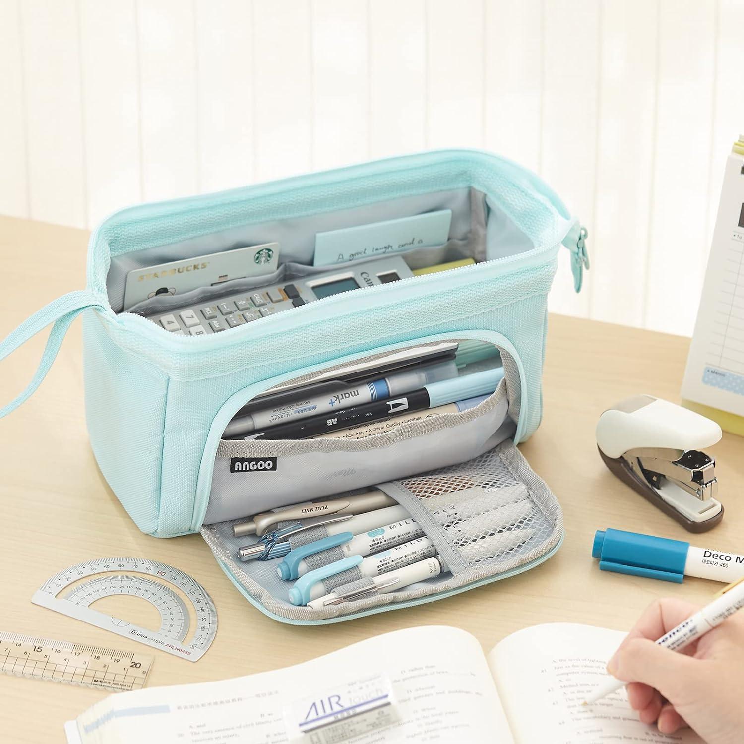Großes Federmäppchen Stifthalter Organizer Kosmetiktasche Blau