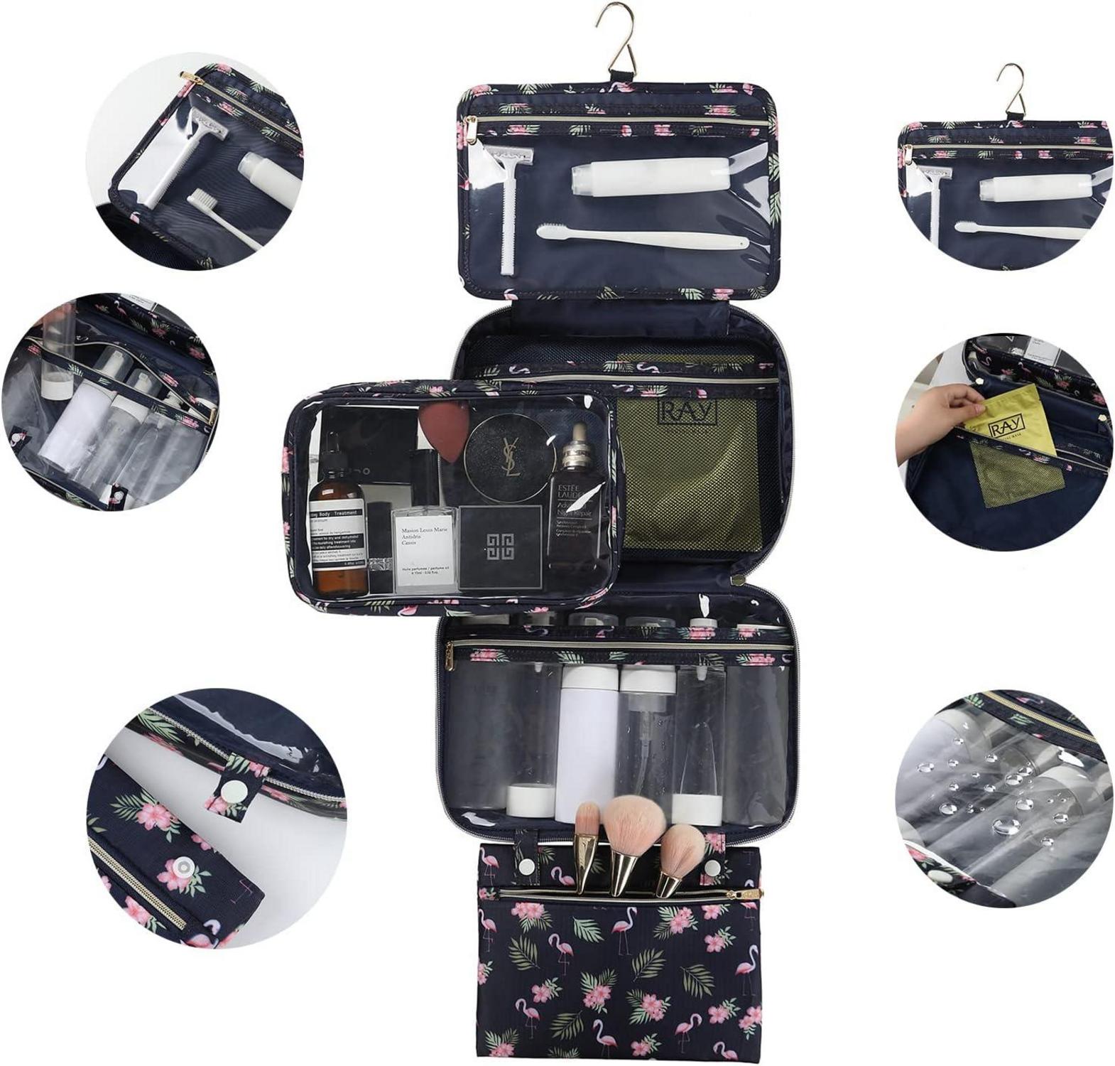 Großer Kulturbeutel zum Aufhängen für Damen und Mädchen, Wasserdichter Kosmetikorganizer, Flamingo, 29x10x20cm